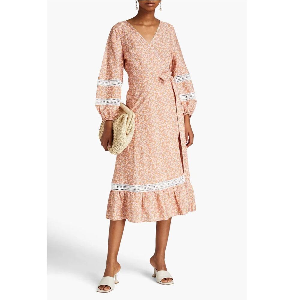 B63 Maje Restella Floral Wrap Midi Dress Womens Large Boho Romantic‎ Coquette